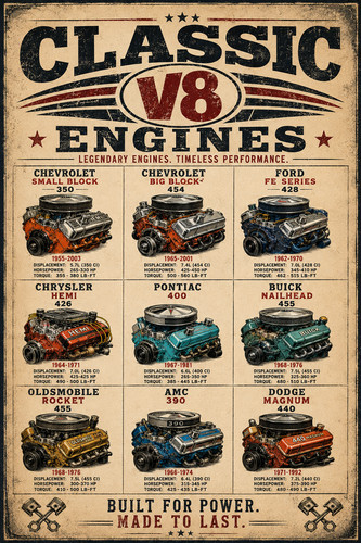 Classic engines poster - v8,