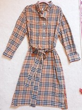 Burberry Beige Tartan Check Pure Silk Shirt Dress UK 10 US 8 IT 42