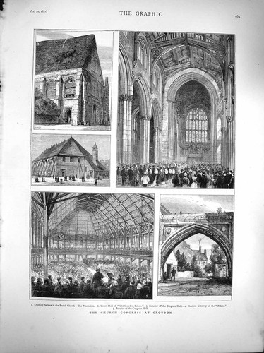 Old antique print 1877 church - print,