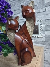 Gleneagles Studio Carved Wood Sculpture Two Cats Figurine Ornament 30cm