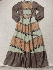 Vintage 70s Maxi Dress Womens Size 10 UK Brown Floral Tie Front 1970s Diolen