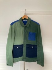 Zara Men's Colourblock Button Up Chore Jacket Large Blue Green