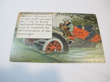Motor Car Chas Crombie Vintage Postcard "Travelling Backwards" 1908