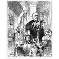 HAWARDEN CHURCH William Gladstone Reading The Lessons - Antique Print 1880