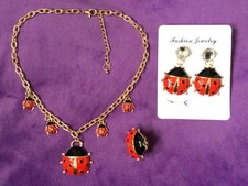Fashion Jewelry Beautiful Ladybird Jewellery Set - Necklace, Ring And Earrings