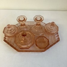 Vintage Art Deco Amber Glass Dressing Table Set Glassware With Tray Vanity Set