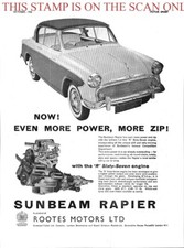 SUNBEAM Rapier '1.4 Litre R' Saloon Motor Car ADVERT : 1956 Print Ad 704/42
