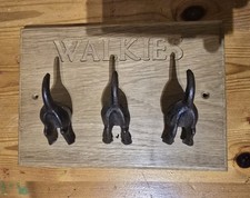 Cast Iron And Oak Dog Tail "Walkies" Coat Hooks