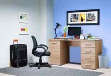 Desk Modern Oak Effect Computer Desk With 1 Cabinet & 4 Drawers