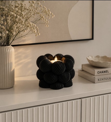 Modern black bubble tealight - black,