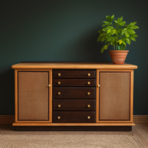 Large vintage rattan side - rattan,