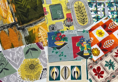 Vintage botanical fabric scrap - vintage,