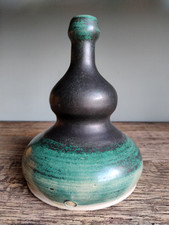 Unusual Vintage Stoneware Studio Pottery Vase Conical Finial Black & Green Glaze