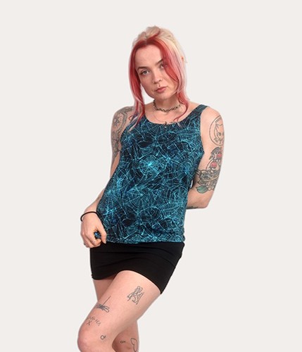 Blue cobweb tank top - tank,