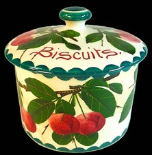 RARE, EARLY WEMYSS (RH&S POTTERY COVERED CHERRY PATTERN BISCUIT JAR