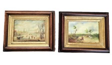 Vintage Pair of Original Oil on Board Small Paintings Signed M Toldy
