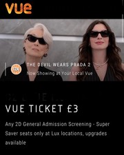 1 x VUE Cinema 2D Movie