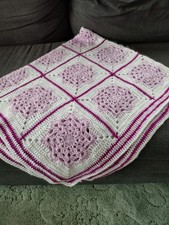 Handmade Crochet Snowflake Blanket - pink and white