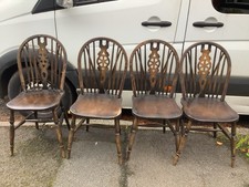 Vintage Windsor Wheel Back Country Kitchen Dining Chairs Set of 4, Wheelback