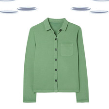 Ex Fat Face Women’s Jersey Shirt - Long Sleeve Collared Jersey Cotton Green