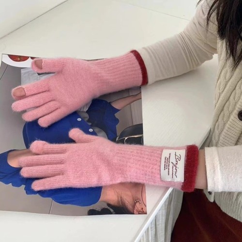 Thickened knitted gloves long - gloves,