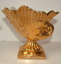 Gold Lustre Shell Posy Vase Crown Devon