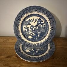 ROYAL WESSEX BLUE WHITE WILLOW PATTERN DINNER PLATES X3 25.5cm 