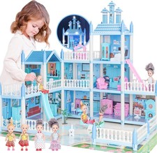Doll House for Girls Toddlers - Huge Dollhouse with 4 Dolls Figure, Furnitures,