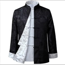 Hot Sale Men Chinese Style Satin Silk Tang Suit Jacket Double Faced Long Sleeve 