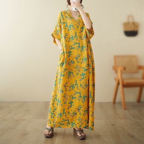 Yellow floral print - print, dress