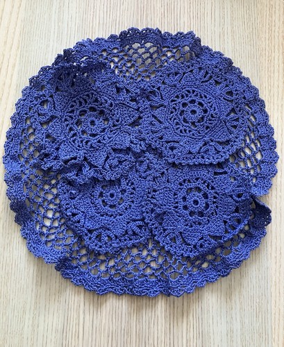 Blue crochet doilies set 5 - ,