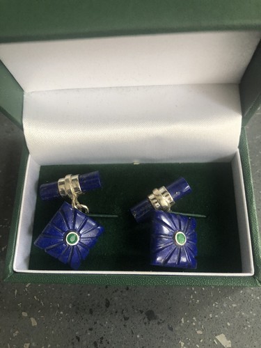 Lapis and emerald cufflinks - emerald,