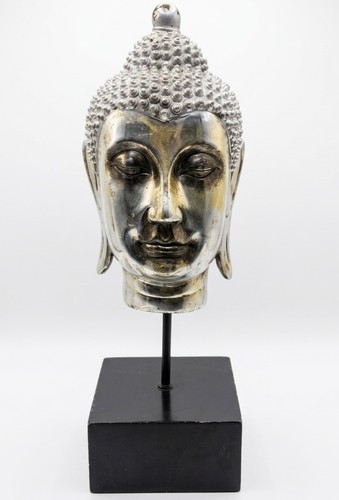 Vintage silver buddha head - silver,