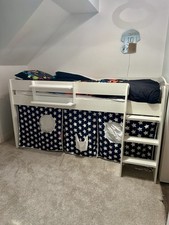 Stompa Uno S Plus Mid-Sleeper Bed with White Headboard and Star Print Tent