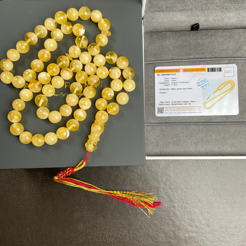 Handmade yellow amber misbaha - amber,