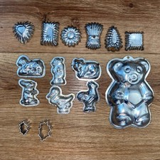 Vintage Mini choc Metal Fluted, animal & medium ? Wilton teddy Mold Tins x 15