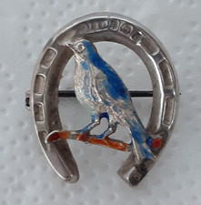 Hallmarked Adie & Lovekin Sterling Silver Horse Shoe Brooch with Enameled Bird