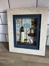 Vintage Nautical Sailor Lighthouse Seagull Ship Shadow Box Wall Picture Frame
