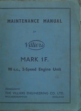 Villiers Motorcycle Motorbike Mk 1F 98cc 2-Speed Engine Unit Workshop Manual