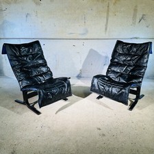 Pair of Easy Chairs Black Leather by Westnofa, Norway  1970 Bentwood Frame #A298