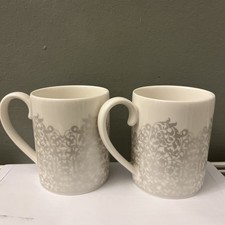 MONSOON HOME Denby Monsoon Filigree White & Silver 2 X Fine China Mug