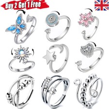 Unisex Anti Anxiety Ring 925 Sterling Silver Anxiety Relief Spinning Fidget Ring