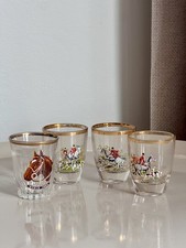 Vintage Fox Hunting Scene Shot Glasses Set of 4 Gold Gilt Rim Barware