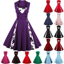Plus Size Women Vintage 1940s 50s Rockabilly Evening Party Summer Swing Dresses