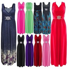 Womens Grecian Buckle Maxi Dress Sleeveless Evening Wear Wedding Dresses 8-22