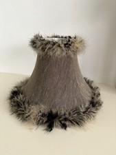 Vintage Bell Shape Soft Fabric Faux Feathered Lamp Shade Textured Grey Brown