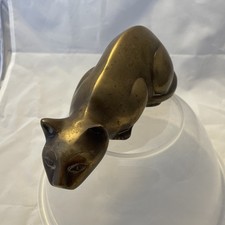 Brass Crouching Cat Figure