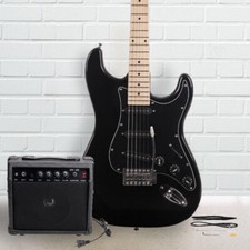 Glarry Electric Guitar Full Set with Pickguard 20W Amp Cable Bag Strap Kit Black