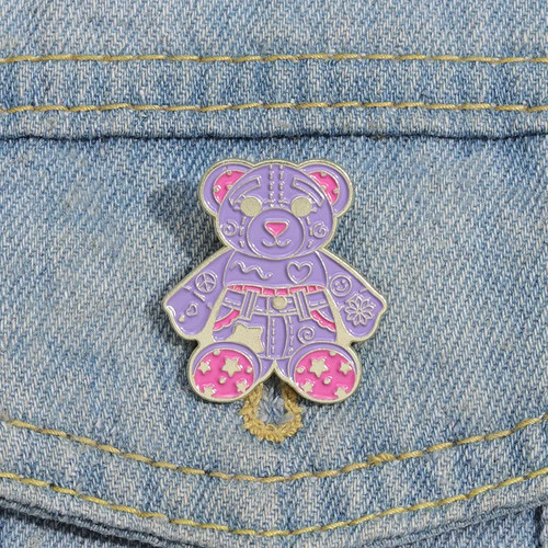 Retro doodle bear enamel - bear, metal