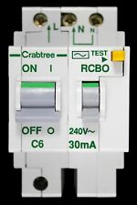 CRABTREE 6 AMP CURVE C 10kA 30mA DOUBLE POLE RCBO TYPE AC POLESTAR
